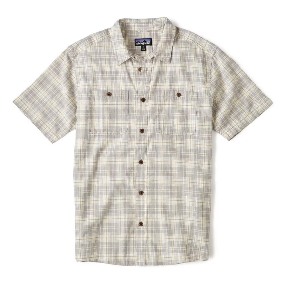 Patagonia Mens Back Step Collared Shirt Beyond Horizons Salt Grey Hemp Cotton XL
